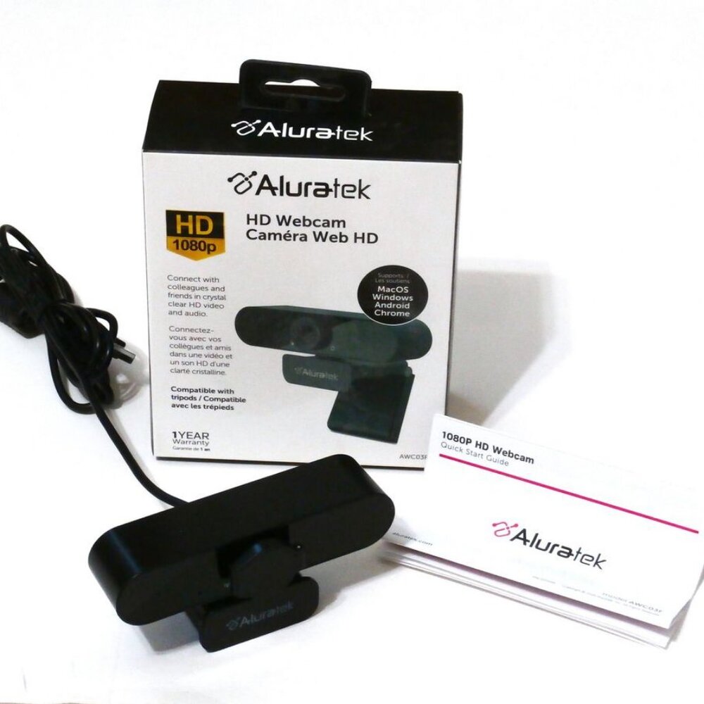 Aluratek HD Webcam AWC03F HD1080p Compatible w/ Tripods, Supports MacOS, Windows